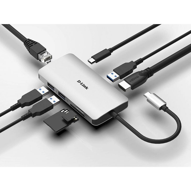 Docking USB Tipo-C D-Link DUB-M810/ 3xUSB 1xUSB Tipo-C 1xThunderbolt 1xHDMI 4K 1xRJ45 1xLector tarjetas Gris