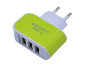 Colorful Charger with 3 USB Ports LED Light - Green