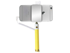 Telescopic Audio Wired Selfie Stick Monopod with Rear View Mirror Yellow