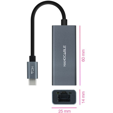 Adaptador USB-C a RJ45 Nanocable 10.03.0406 1000 Mbit / s