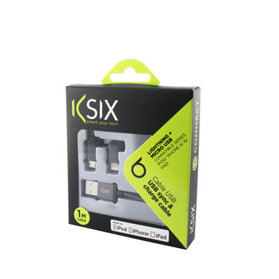 DONNEES CABLES ET CARGE 2 EN 1 MICRO USB AVEC ADAPTADEUR NÉGRO