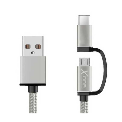 Câble Micro USB + Adaptateur USB C X-One - Argent
