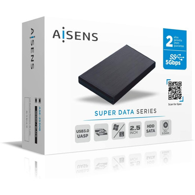 Caja Externa 2.5''USB 3.1 sata AISENS Aluminio Negro