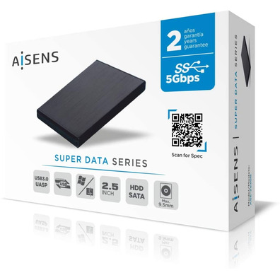 Caja Externa 2.5''USB 3.1 sata AISENS Aluminio Negro