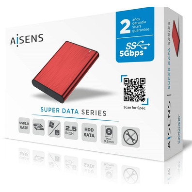 Caja Externa 2.5''USB 3.1 SATA Aisens Aluminio Negro ASE-2525RED