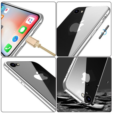 Boîtier magnétique avec verre trempé iPhone 7/8 Argent