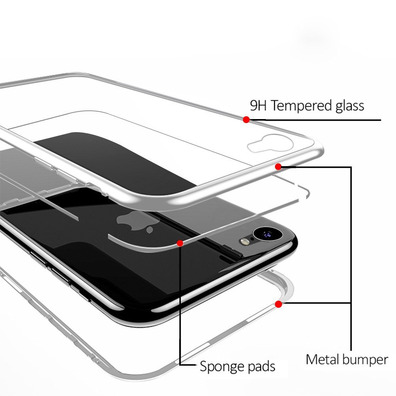 Boîtier magnétique avec verre trempé iPhone 7/8 Argent