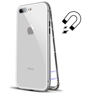 Boîtier magnétique avec verre trempé iPhone 7/8 Plus Argent