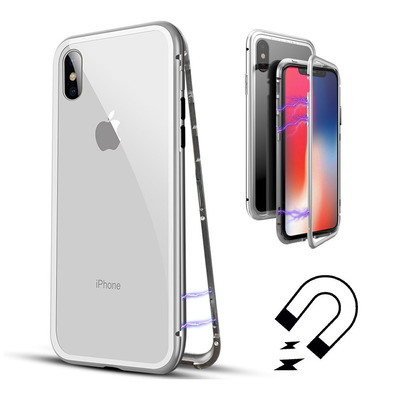 Boîtier magnétique avec verre trempé iPhone 7/8 Plus Argent