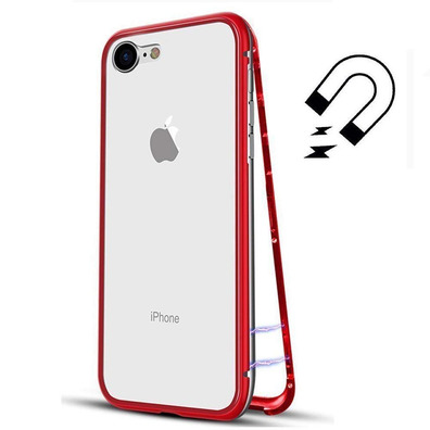 Boîtier magnétique avec verre trempé iPhone 7/8 Plus Rouge