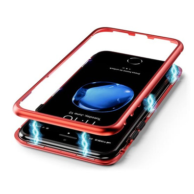 Boîtier magnétique avec verre trempé iPhone 7/8 Rouge