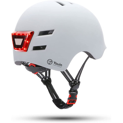 Casco Youin con LED Frontal y Trasero Blanco (M)