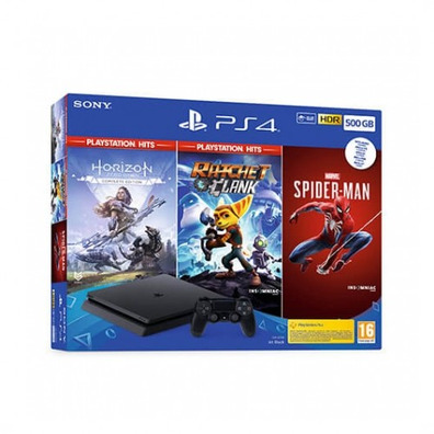 Consola PS4 (500Go) + Horizon Zero Dawn + Ratchet + Spiderman