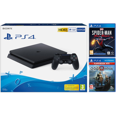 Consola PS4 (500 Go) + Spiderman Miles Morales + God of War (PSHits)