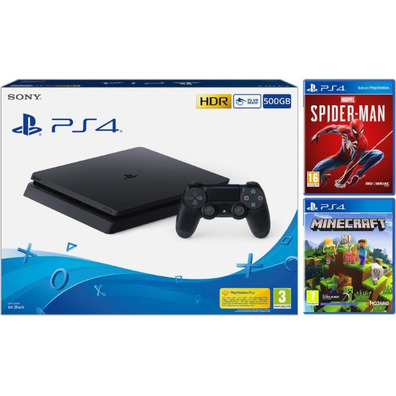 Consola PS4 Slim (500 Go) + Marvel Spiderman + Minecraft