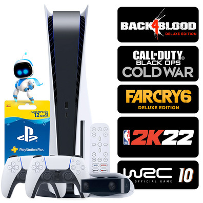 Consola PS5 White + Mandos + 5 Juegos + Accesorios + 12 Meses PSN