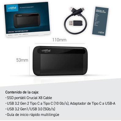 Disco Duro Externo SSD Crucial 2TB X8 Portable