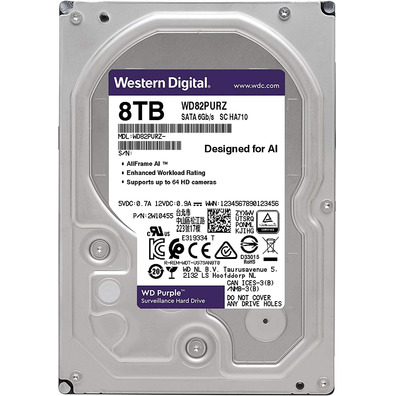 Disco Duro Western Digital WD Purple Surveillance 8To 3,5 " SATA III 256 Mo