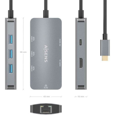 Type d\'amarrage USB C Aisens ASC-6P019-GR