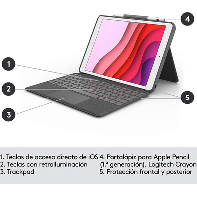 Funda con Teclado Logitech Combo Touch iPad (7ª y 8ª Gen) 10.2 " Gris