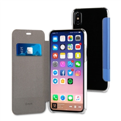 Double cas Blue Folio PU Transparent iPhone arrière X Muvit