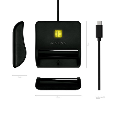 Lector de DNI-E USB-C Aisens ASCR-SN03C-BK Negro