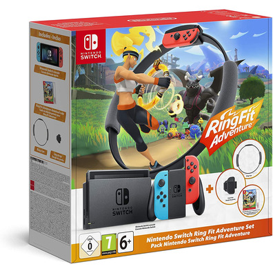 Commutateur Nintendo Switch + 2 Mandos Joycon + Ring Fit Adventure (Completo)