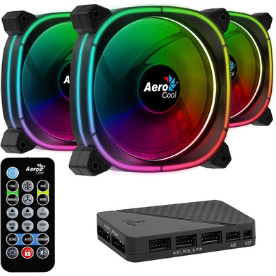 Pack 3 Ventilateurs Aerocool Astro Pro 12 cm + H66F HUB + Mando a Distancia