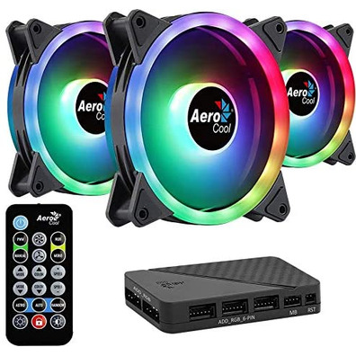 Pack 3 Ventilores Aerocool Dúo Pro 12 cm + H66F HUB + Mando a Distancia