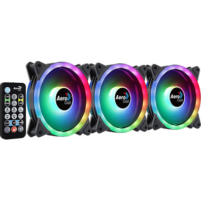 Pack 3 Ventilores Aerocool Dúo Pro 12 cm + H66F HUB + Mando a Distancia