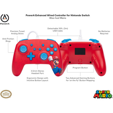 Power A Enhanced Wired Controller Woo-Hoo ! Mario (Rouge)