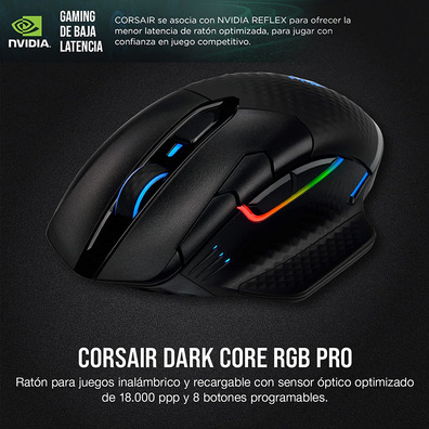 Ratón Corsair Dark Core RGB RF sans fil + Bluetooth Óptico 18000DPI