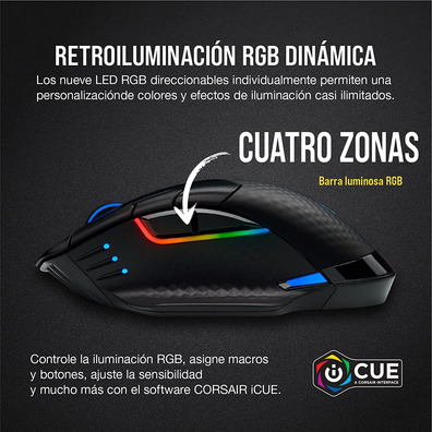 Ratón Corsair Dark Core RGB RF sans fil + Bluetooth Óptico 18000DPI