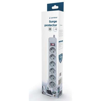 6 Tomas Reglet Gembird SPG6-B-6C avec protection contre la surtension