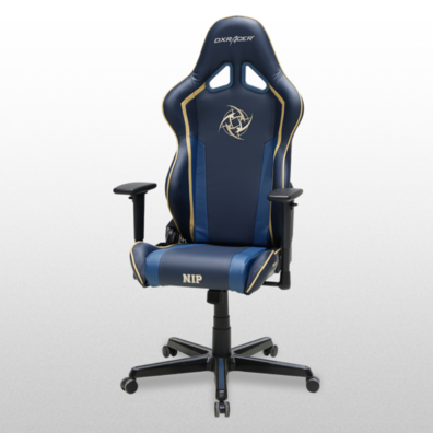 Fauteuil dxracer de la série r oh/rz74/wbb bleu-or pin - comprend 2 plaquettes