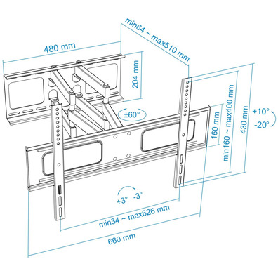 Soporte de Pared TV/Monitor TooQ 37-70''Negro