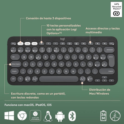 Bluetooh Keyboard Logitech Pebble Keys 2 K380S Graphique
