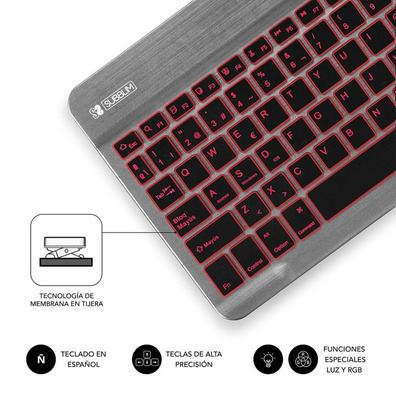 Clavier Smart rétro-éclairé BT Gris Subblim PC/Mac/Android/iOS