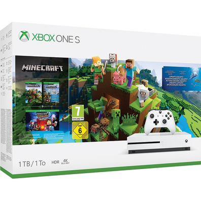Xbox One S Blanc 1 TO   Créateur de Minecraft