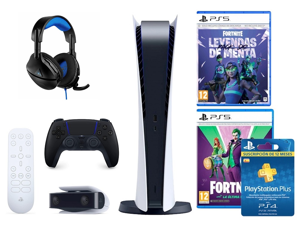 PS5 Digital + Fortnite + 12 mois PSN + Dualsense + Accessoires