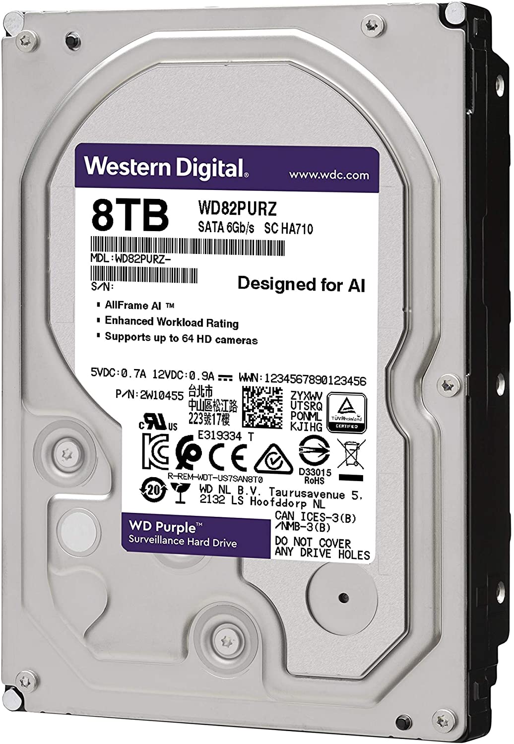 Western Digital WD Purple Surveillance 8To 3.5  Disque dur SATA